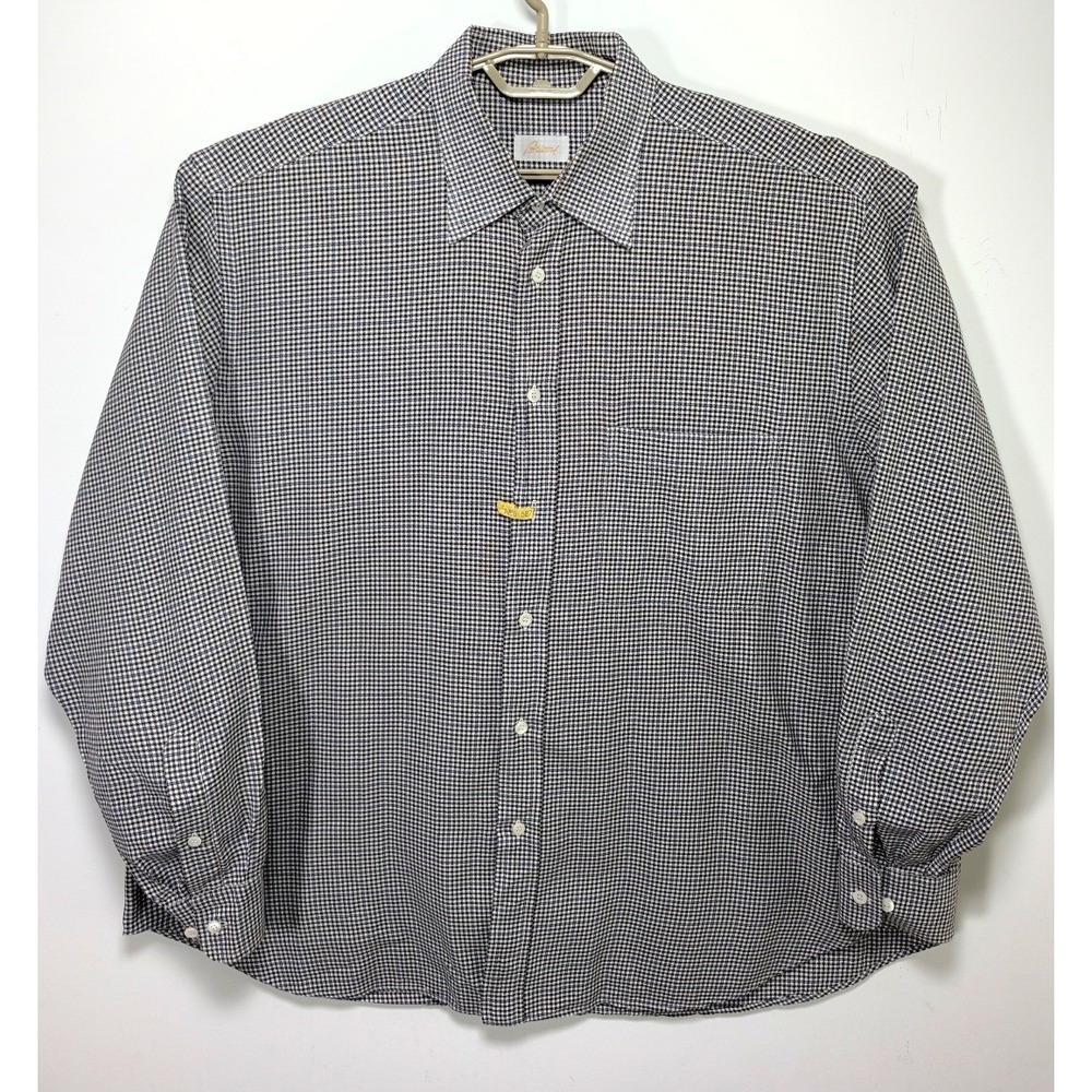 Vintage Brioni Mens Brown Check Button Up Shirt 100% XXL Cotton Made in Italy